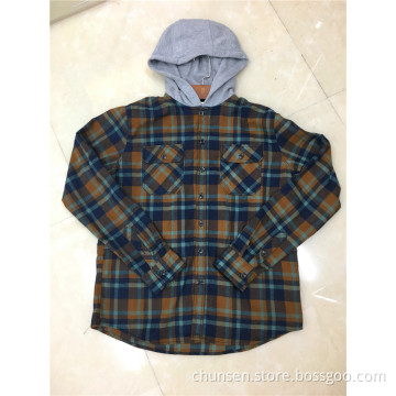 Men Cotton Double-Pocket Hooded Shirt
